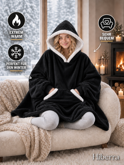 Hiberra Kuschelhoodie Schwarz – Extrem warm, sehr bequem, perfekt für den Winter – Farbe Schwarz